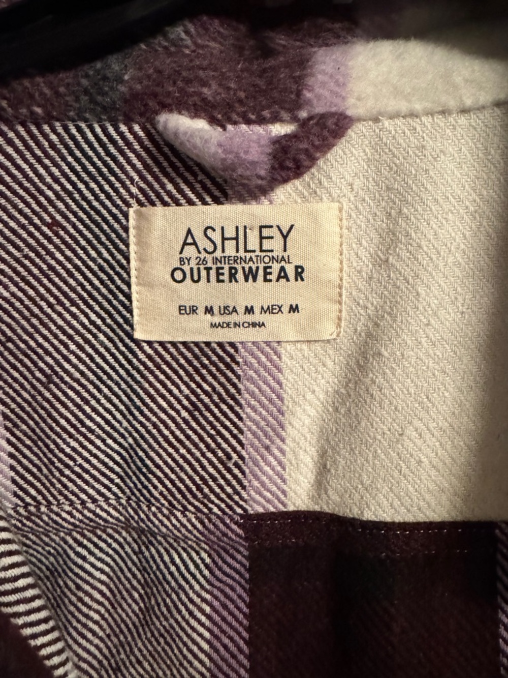 Ashley By 26 International Purple and Cream Plaid Outerwear Flannel - Picture 3 of 3